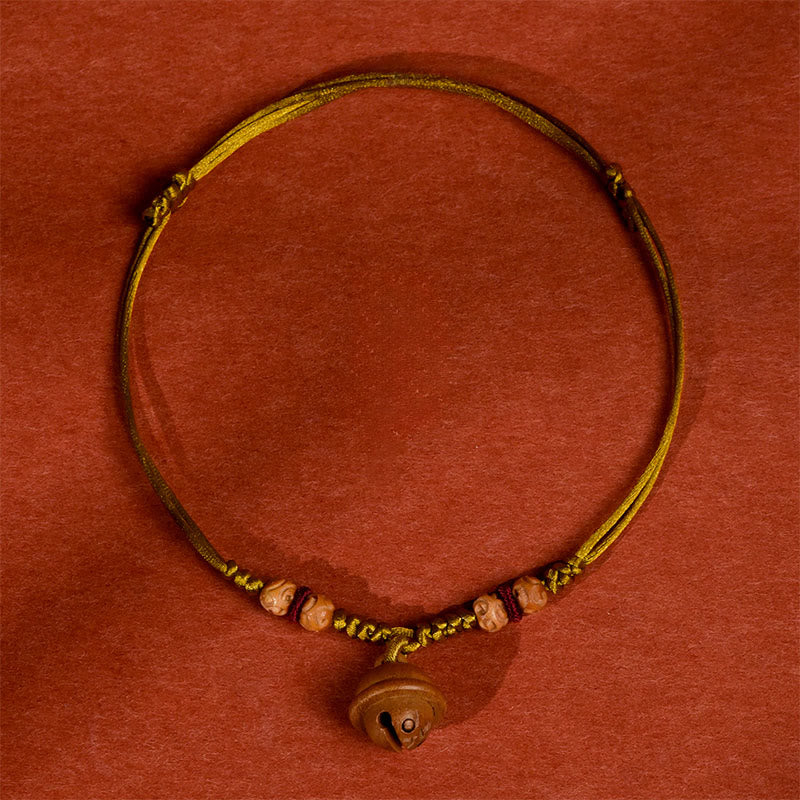 Buddha Stones, corde rouge, perle en bois de pêcher, clochette, résistance réglable, collier pour chats et petits chiens - Corde jaune - 50-65 cm - image 13