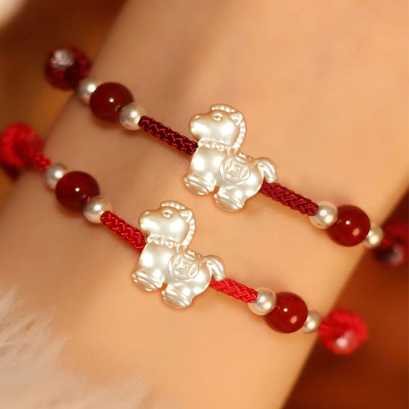 Bracelet en argent sterling 999 et agate rouge Buddha Stones de prospérité et année du Cheval - image 21