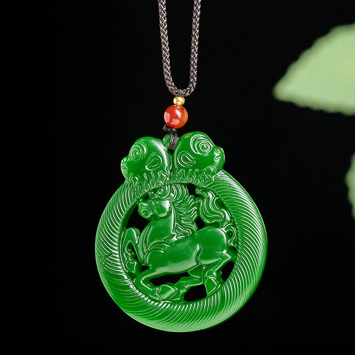 Pendentifs creux en jade de l'année du Cheval, symboles de prospérité, en Buddha Stones - image 1