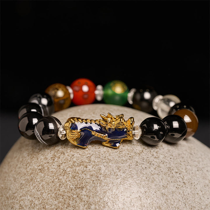 Bracelet Pi Xiu positif en Buddha Stones de sardonyx aux cinq éléments et aux couleurs changeantes - image 1