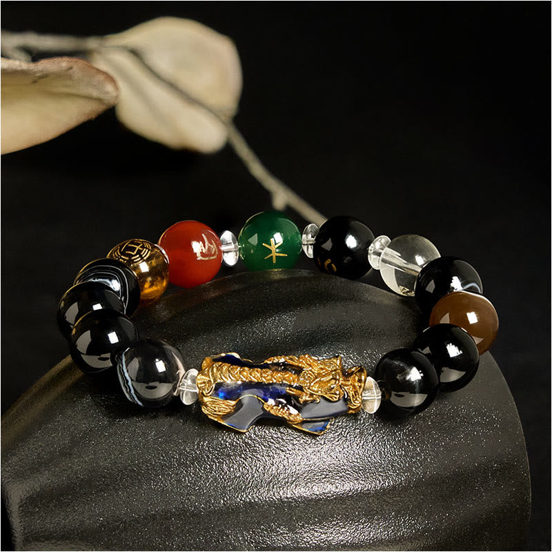 Bracelet Pi Xiu positif en Buddha Stones de sardonyx aux cinq éléments et aux couleurs changeantes - 12 mm - image 0