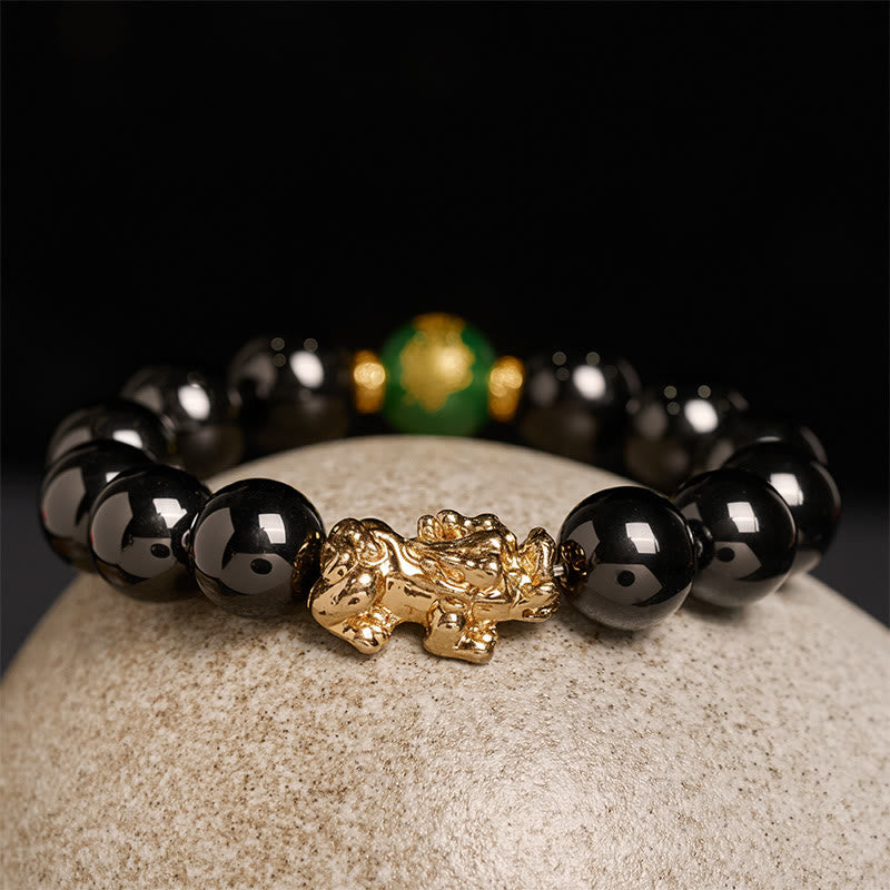 Bracelet de protection Pi Xiu en Buddha Stones, onyx noir, agate verte et perles d'onyx. - image 7