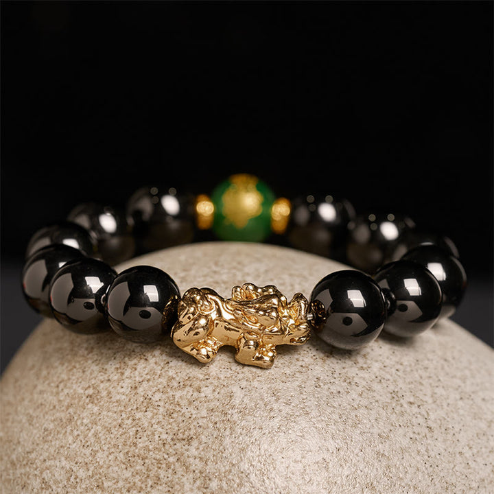 Bracelet de protection Pi Xiu en Buddha Stones, onyx noir, agate verte et perles d'onyx. - image 7