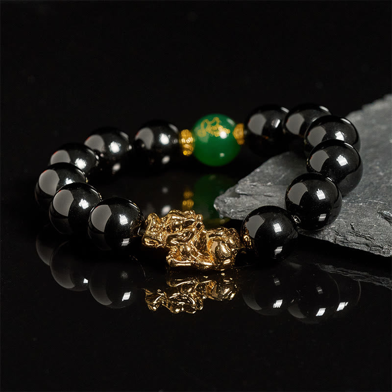 Bracelet de protection Pi Xiu en Buddha Stones, onyx noir, agate verte et perles d'onyx. - image 2
