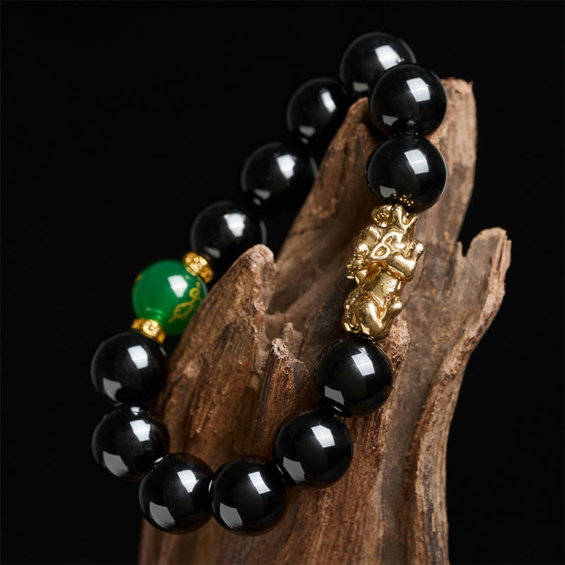 Bracelet de protection Pi Xiu en Buddha Stones, onyx noir, agate verte et perles d'onyx. - image 3