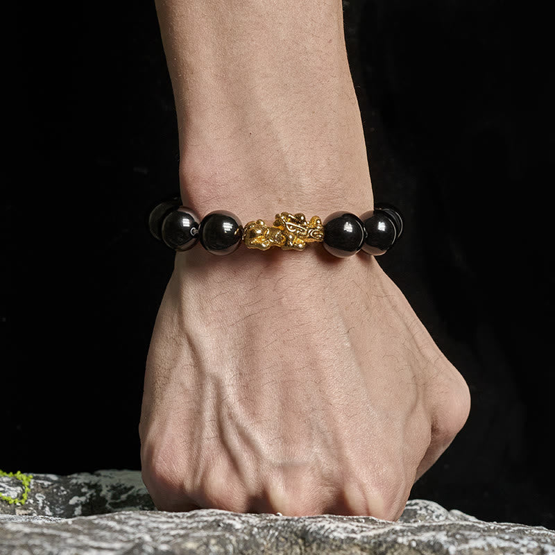 Bracelet de protection Pi Xiu en Buddha Stones, onyx noir, agate verte et perles d'onyx. - image 4