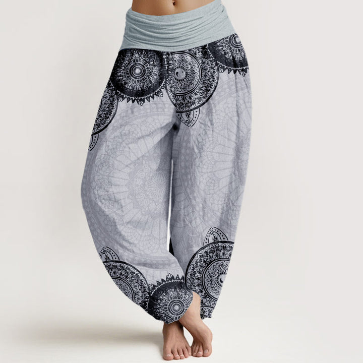 Pantalon sarouel à taille élastique pour femme, motif mandala circulaire en pur coton, Buddha Stones - Gris clair - US22，UK/AU26，EU54 (6XL) - image 9