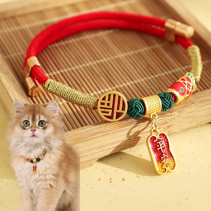 Pendentif en métal avec Buddha Stones, cordon rouge, symbole de paix, de joie, de bénédiction et de protection, ajustable pour chats et petits chiens. Collier pour animaux de compagnie - Corde rouge - 30-40 cm - image 0