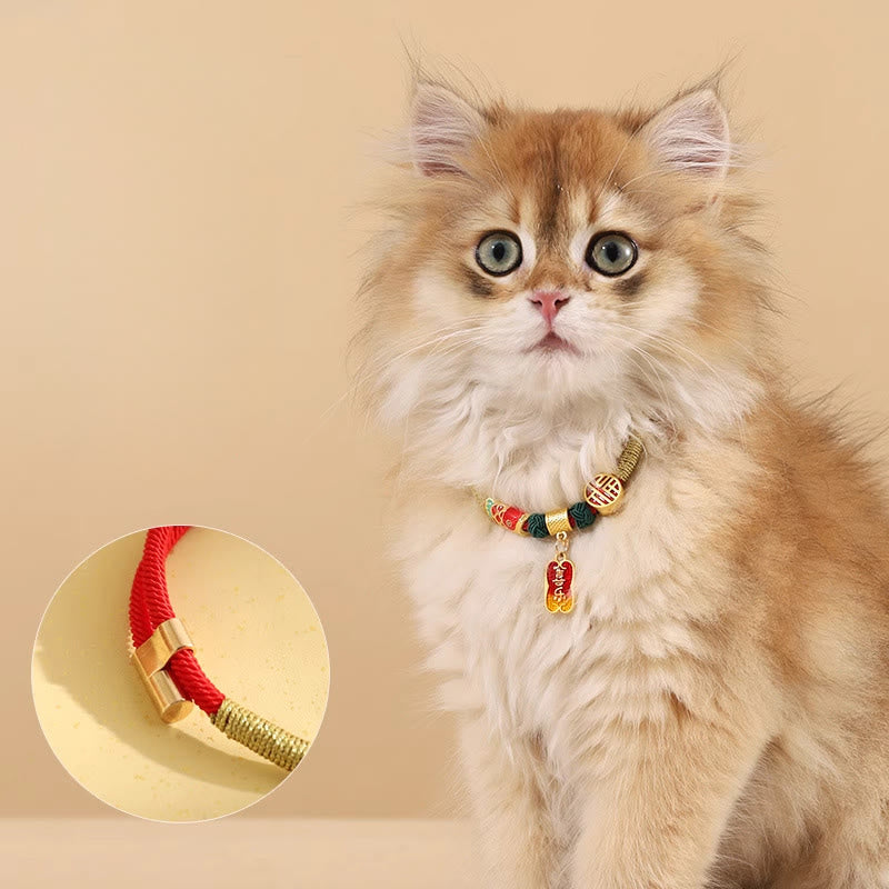 Pendentif en métal avec Buddha Stones, cordon rouge, symbole de paix, de joie, de bénédiction et de protection, ajustable pour chats et petits chiens. Collier pour animaux de compagnie - image 2