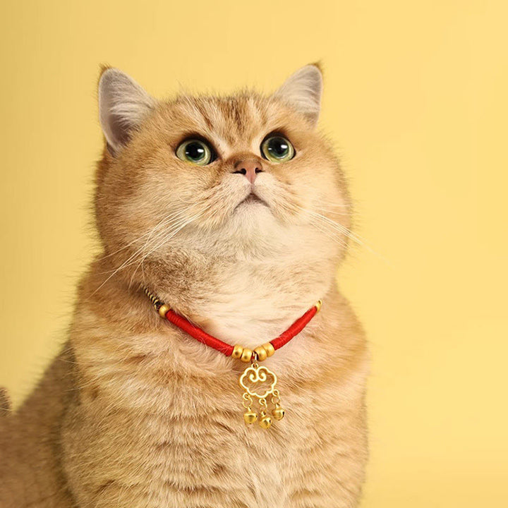 Buddha Stones, métal, Ruyi, cadenas de longévité, cordon rouge, porte-bonheur, collier ajustable pour chats et petits chiens - image 3