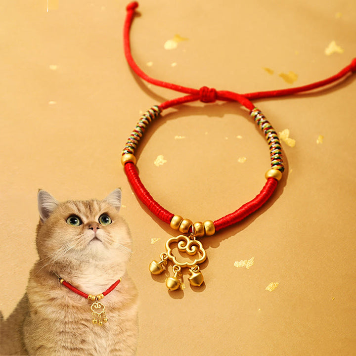 Buddha Stones, métal, Ruyi, cadenas de longévité, cordon rouge, porte-bonheur, collier ajustable pour chats et petits chiens - Serrure Ruyi - 23-38 cm - image 0