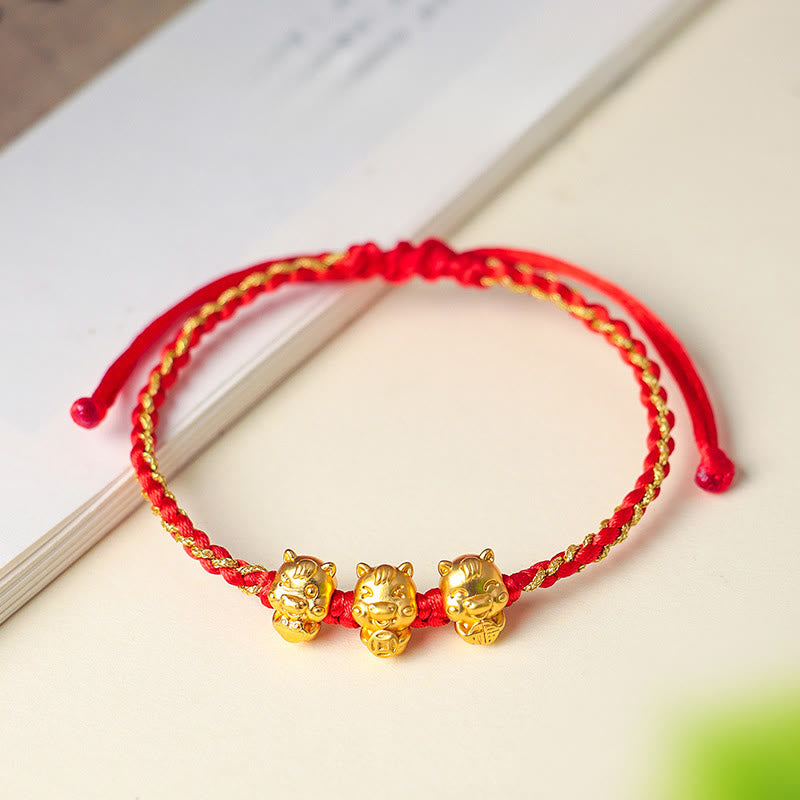 Bracelet en argent sterling 999 avec Buddha Stones Fu Character, symbole de prospérité et année du Cheval, cordon rouge - image 2