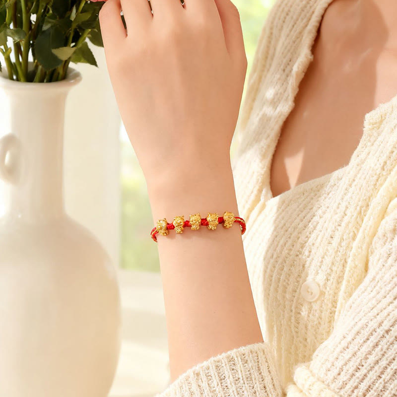 Bracelet en argent sterling 999 avec Buddha Stones Fu Character, symbole de prospérité et année du Cheval, cordon rouge - image 12