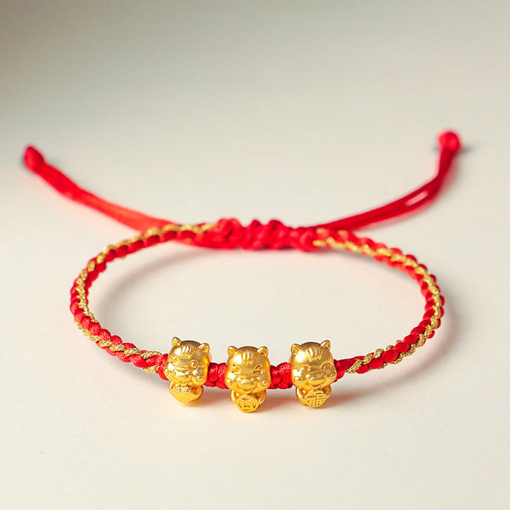 Bracelet en argent sterling 999 avec Buddha Stones Fu Character, symbole de prospérité et année du Cheval, cordon rouge - image 1