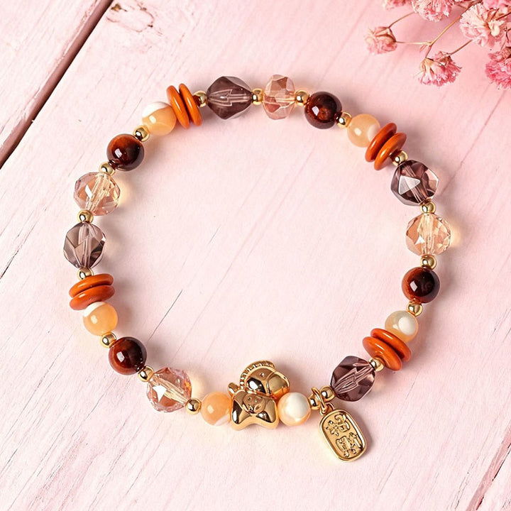 Bracelet porte-bonheur et prospérité en Buddha Stones de tigre et obsidienne glacée, année du Cheval - image 3