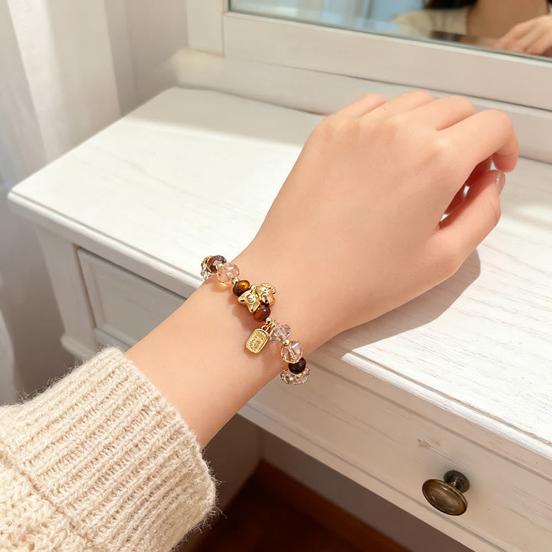 Bracelet porte-bonheur et prospérité en Buddha Stones de tigre et obsidienne glacée, année du Cheval - image 17