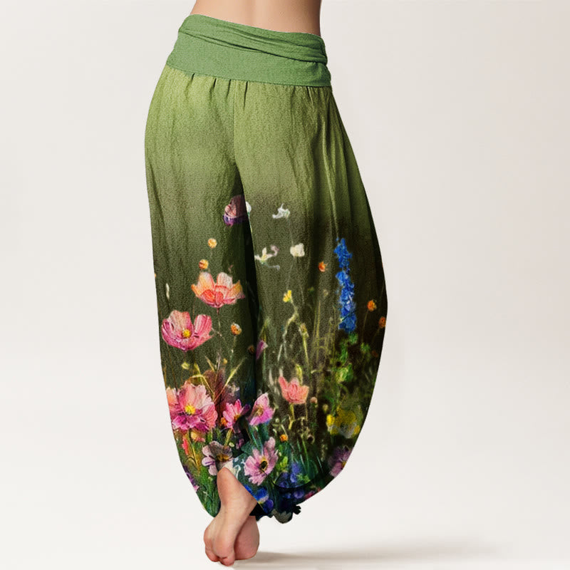 Pantalon harem femme en coton à motif floral aquarelle style décontracté avec Buddha Stones - image 5