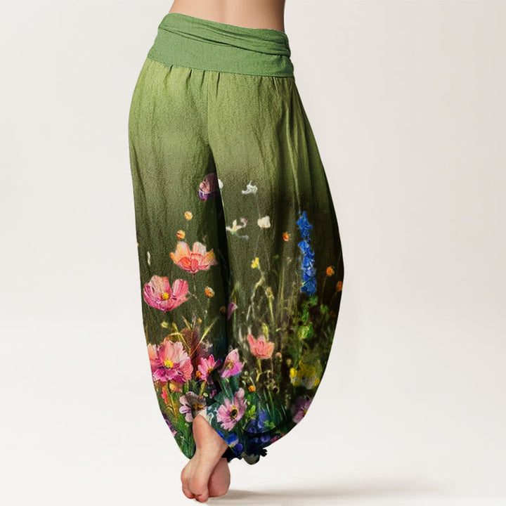 Pantalon harem femme en coton à motif floral aquarelle style décontracté avec Buddha Stones - image 5