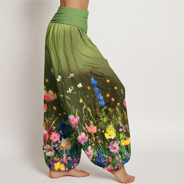 Pantalon harem femme en coton à motif floral aquarelle style décontracté avec Buddha Stones - image 6