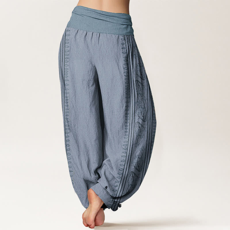 Pantalon sarouel à taille élastique pour femme, motif Buddha Stones, roue du Dharma, lotus OM, pur coton - image 1