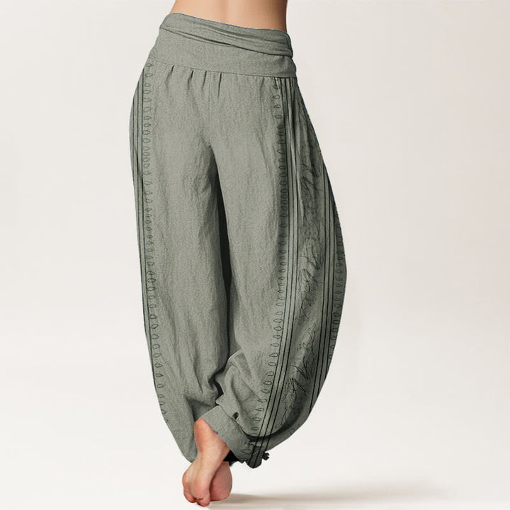Pantalon sarouel à taille élastique pour femme, motif Buddha Stones, roue du Dharma, lotus OM, pur coton - image 6
