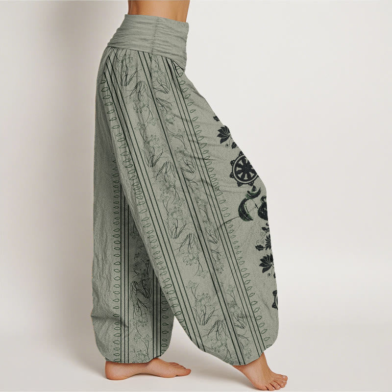 Pantalon sarouel à taille élastique pour femme, motif Buddha Stones, roue du Dharma, lotus OM, pur coton - image 7