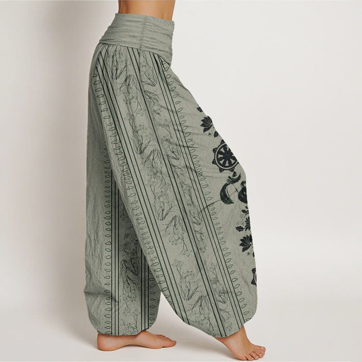 Pantalon sarouel à taille élastique pour femme, motif Buddha Stones, roue du Dharma, lotus OM, pur coton - image 7