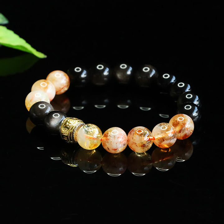 Bracelet de protection en obsidienne argentée et citrine avec Buddha Stones Om Mani Padme Hum - image 3