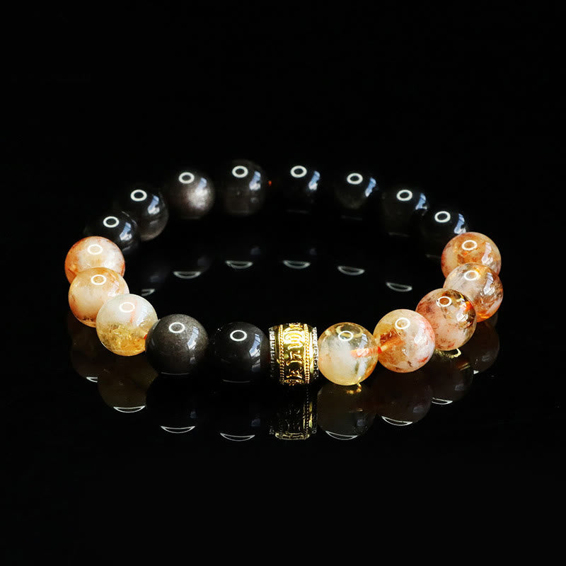 Bracelet de protection en obsidienne argentée et citrine avec Buddha Stones Om Mani Padme Hum - image 4