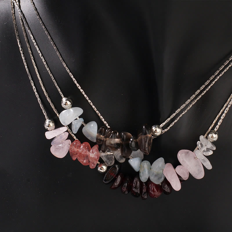 Collier pendentif en cristal rose, orbidine noire, quartz fumé, grenat, aigue-marine et quartz fraise, orné de Buddha Stones et symbole de force. - image 13