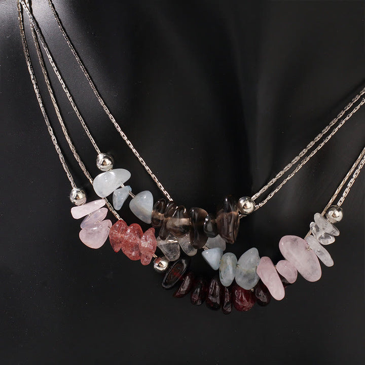 Collier pendentif en cristal rose, orbidine noire, quartz fumé, grenat, aigue-marine et quartz fraise, orné de Buddha Stones et symbole de force. - image 13