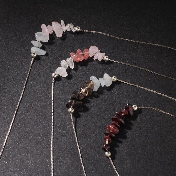 Collier pendentif en cristal rose, orbidine noire, quartz fumé, grenat, aigue-marine et quartz fraise, orné de Buddha Stones et symbole de force. - image 11