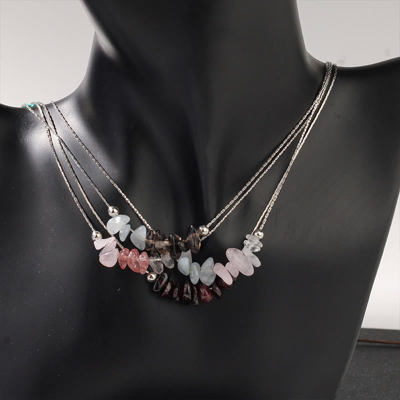 Collier pendentif en cristal rose, orbidine noire, quartz fumé, grenat, aigue-marine et quartz fraise, orné de Buddha Stones et symbole de force. - image 12