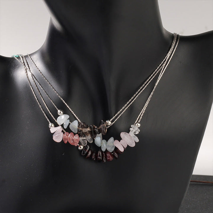 Collier pendentif en cristal rose, orbidine noire, quartz fumé, grenat, aigue-marine et quartz fraise, orné de Buddha Stones et symbole de force. - image 12