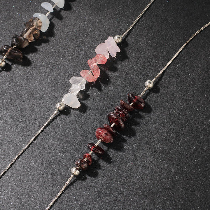 Collier pendentif en cristal rose, orbidine noire, quartz fumé, grenat, aigue-marine et quartz fraise, orné de Buddha Stones et symbole de force. - image 29