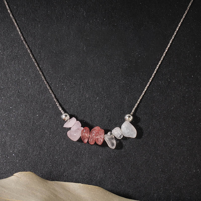 Collier pendentif en cristal rose, orbidine noire, quartz fumé, grenat, aigue-marine et quartz fraise, orné de Buddha Stones et symbole de force. - Quartz fraise - image 8