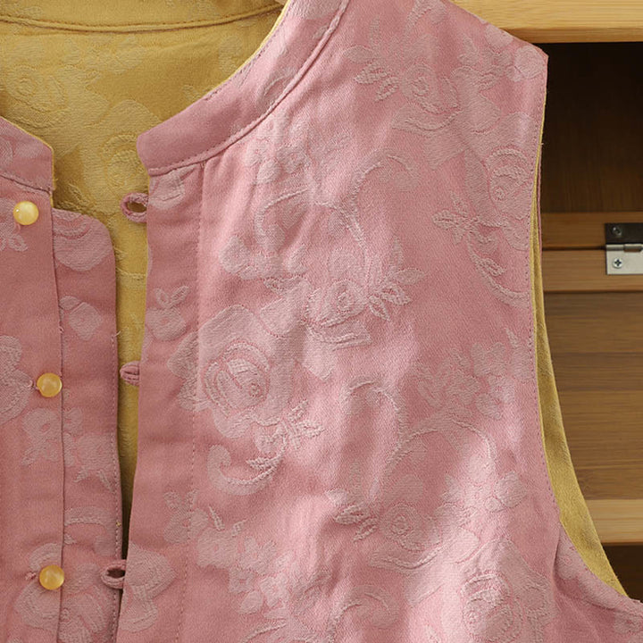 Gilet sans manches en coton pour femme, motif fleurs et Buddha Stones, fermeture à boutons brandebourg. - image 2