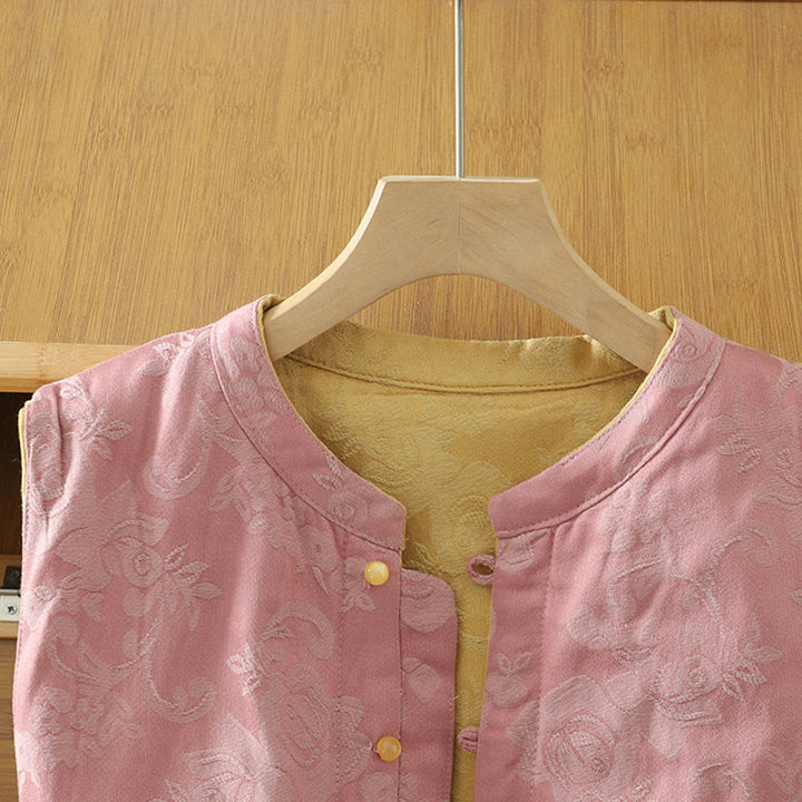 Gilet sans manches en coton pour femme, motif fleurs et Buddha Stones, fermeture à boutons brandebourg. - image 4