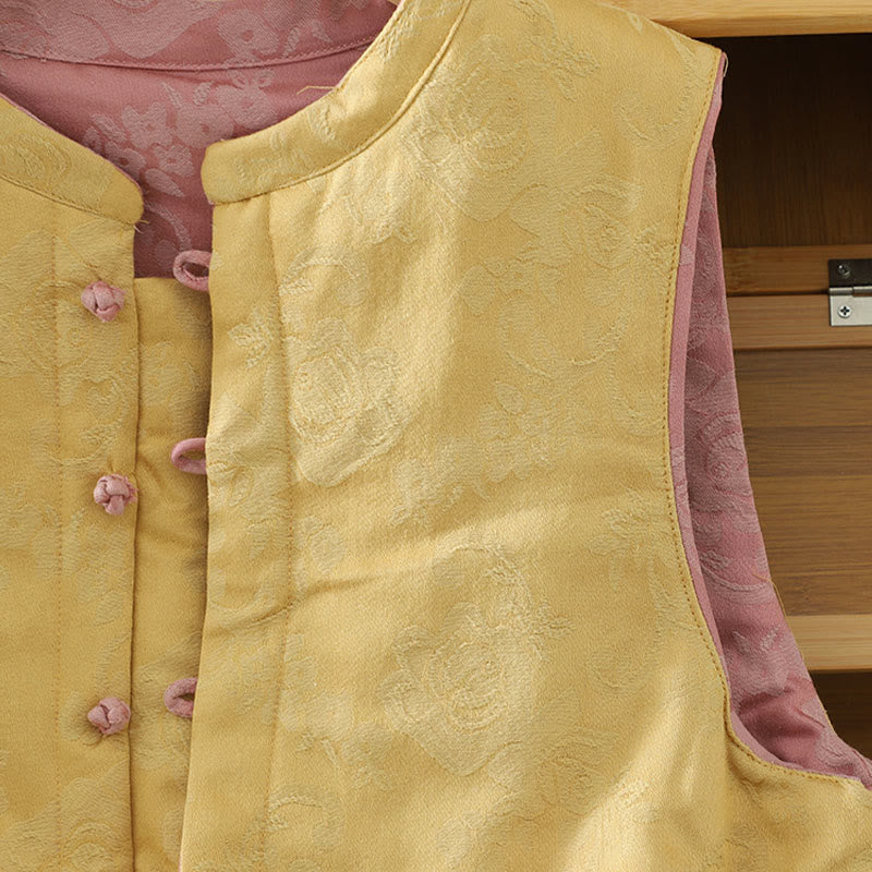 Gilet sans manches en coton pour femme, motif fleurs et Buddha Stones, fermeture à boutons brandebourg. - image 17