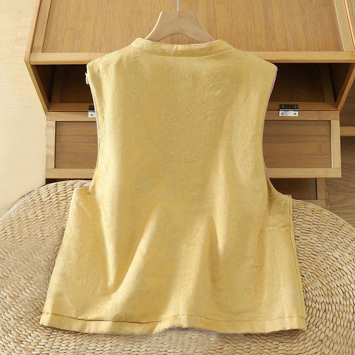 Gilet sans manches en coton pour femme, motif fleurs et Buddha Stones, fermeture à boutons brandebourg. - image 11