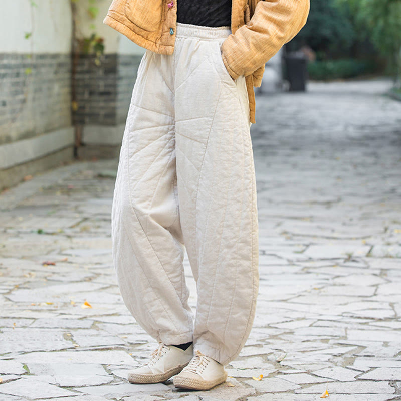 Pantalon femme en coton épais uni Buddha Stones, longueur 7-8, avec poches - image 5