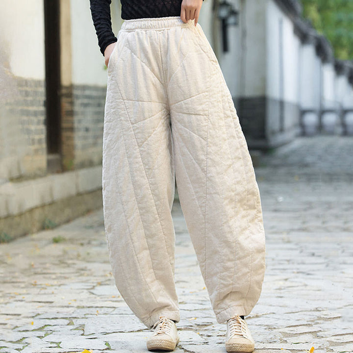 Pantalon femme en coton épais uni Buddha Stones, longueur 7-8, avec poches - image 1