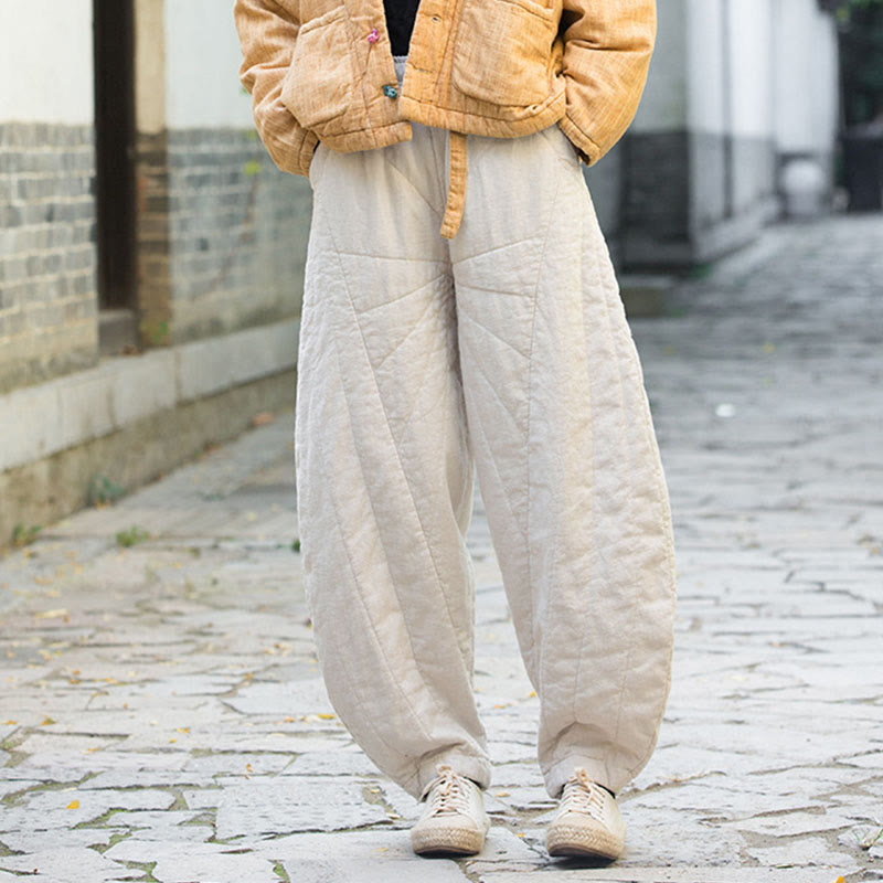 Pantalon femme en coton épais uni Buddha Stones, longueur 7-8, avec poches - image 4