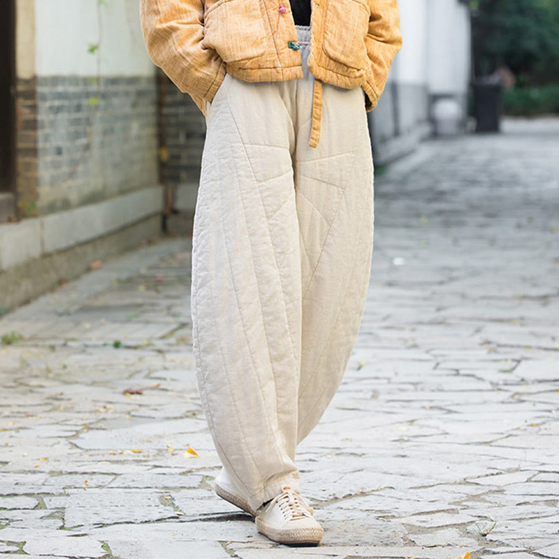 Pantalon femme en coton épais uni Buddha Stones, longueur 7-8, avec poches - image 3