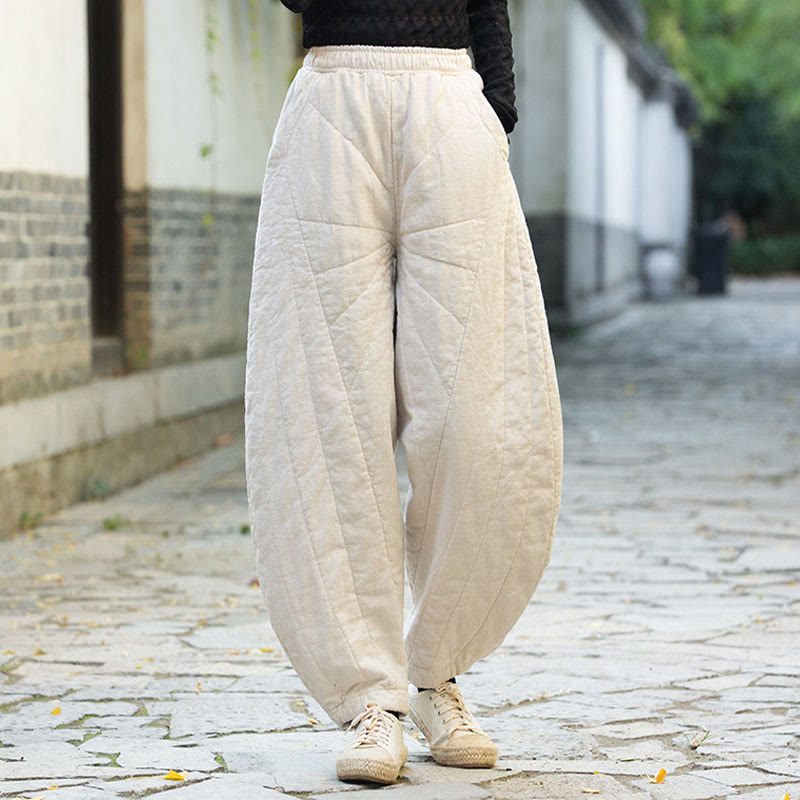 Pantalon femme en coton épais uni Buddha Stones, longueur 7-8, avec poches - Blanc - US14，UK/AU18，EU46 (4XL) - image 0