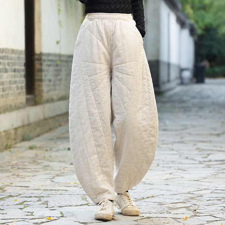 Pantalon femme en coton épais uni Buddha Stones, longueur 7-8, avec poches - Blanc - US14，UK/AU18，EU46 (4XL) - image 0