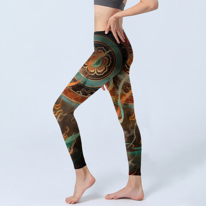 Leggings de yoga pour femmes, imprimé de motifs floraux et de rubans de luth féeriques colorés avec Buddha Stones - image 2