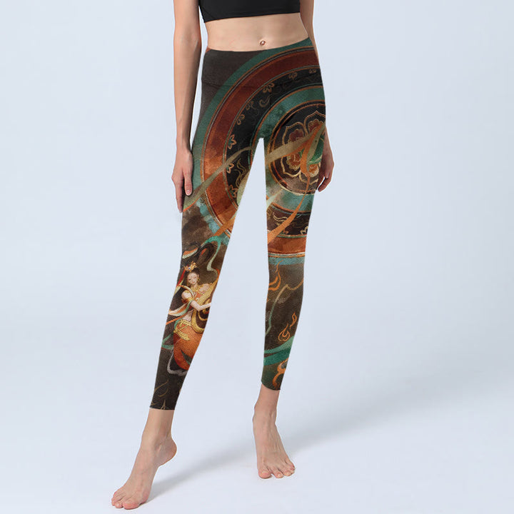 Leggings de yoga pour femmes, imprimé de motifs floraux et de rubans de luth féeriques colorés avec Buddha Stones - image 5