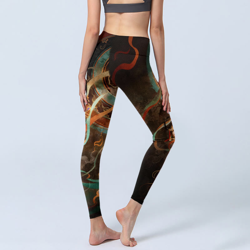Leggings de yoga pour femmes, imprimé de motifs floraux et de rubans de luth féeriques colorés avec Buddha Stones - image 4