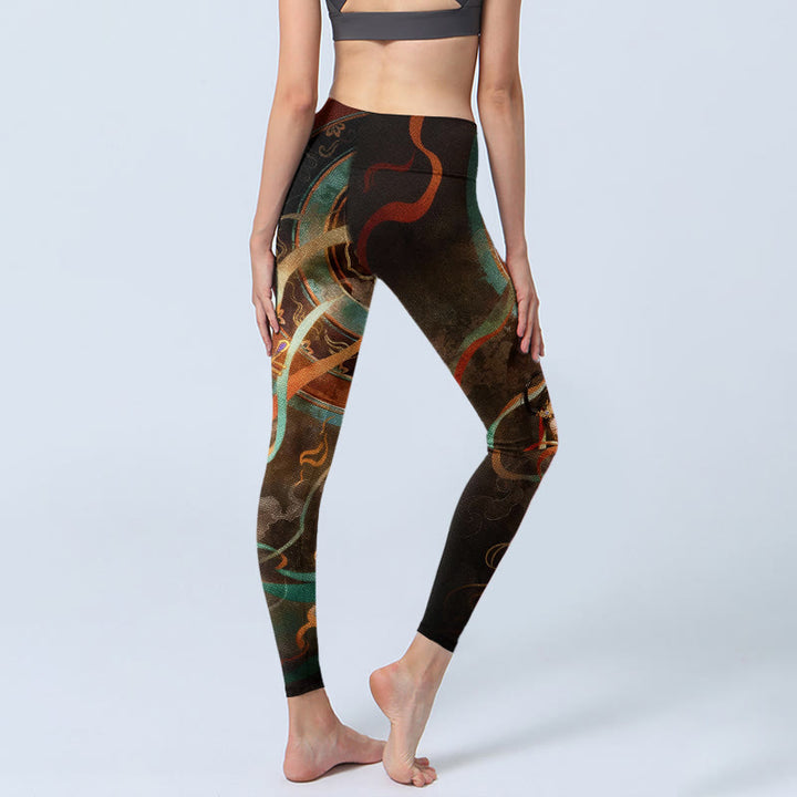 Leggings de yoga pour femmes, imprimé de motifs floraux et de rubans de luth féeriques colorés avec Buddha Stones - image 4